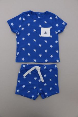 Pyjashort jersey fin léger été bleu roi imprimé étoiles blanches bébé garçon  12 mois Petit Bateau