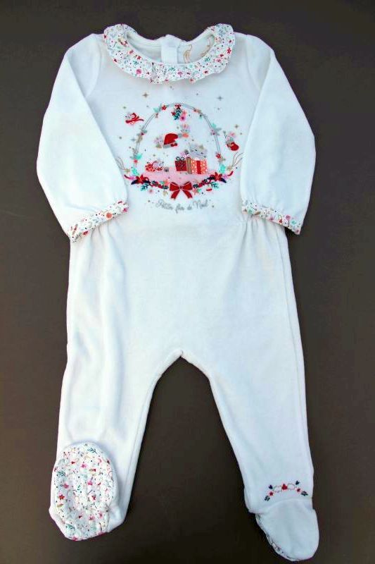 Pyjama de Noël brodé bébé en velours - écru, Bébé