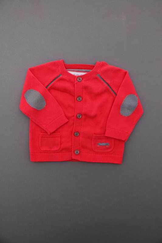 Cardigan en tricot fin coton rouge coudières grises bébé garçon 3 mois  Tartine et Chocolat