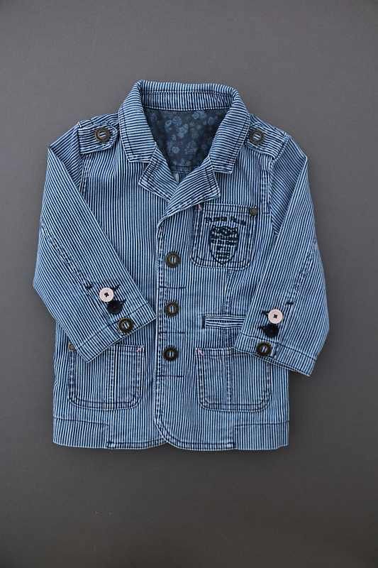 Veste blazer en jean bleu rayée blanc mi-saison cérémonie ...